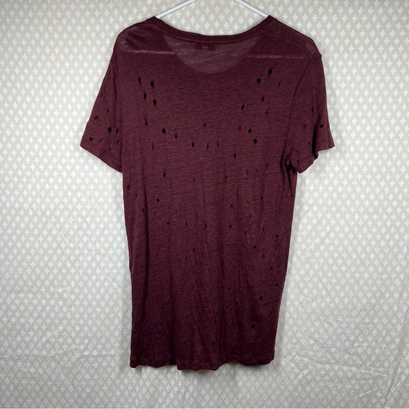 IRO Maroon Clay Linen Distressed Short Sleeve Tee - Picture 6 of 6